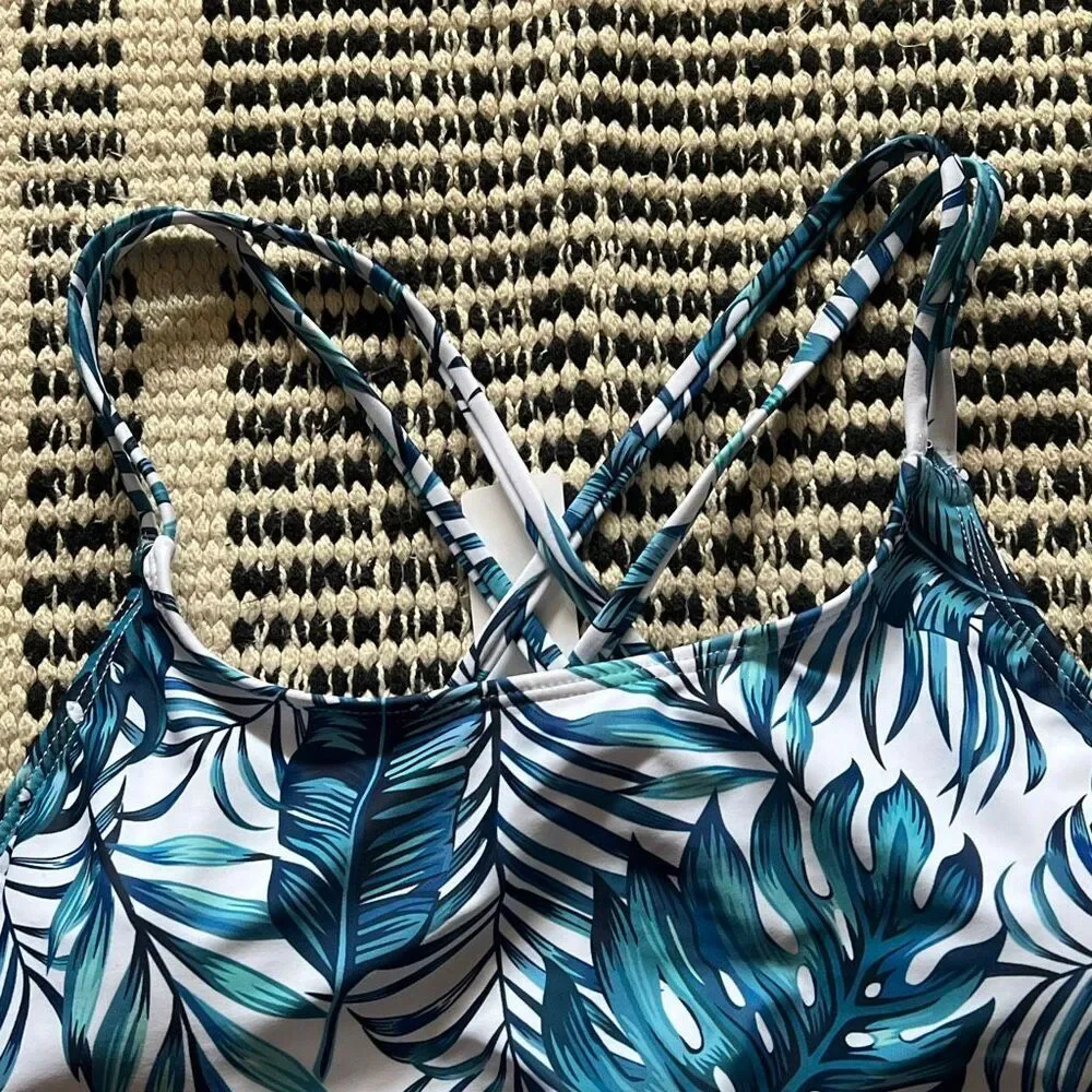 Holipick Size large blue and white Crossback swimsuit top Bikini Nwt
